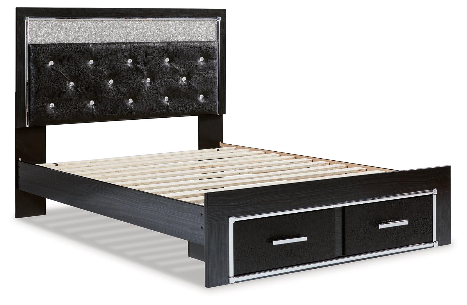 Kaydell Black Queen Upholstered Panel Storage Platform Bed - Ella Furniture