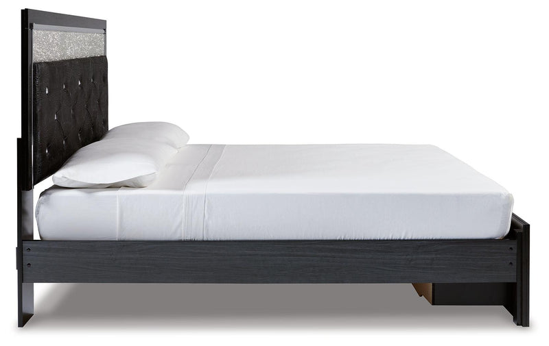 Kaydell Black King Upholstered Panel Storage Platform Bed - Ella Furniture