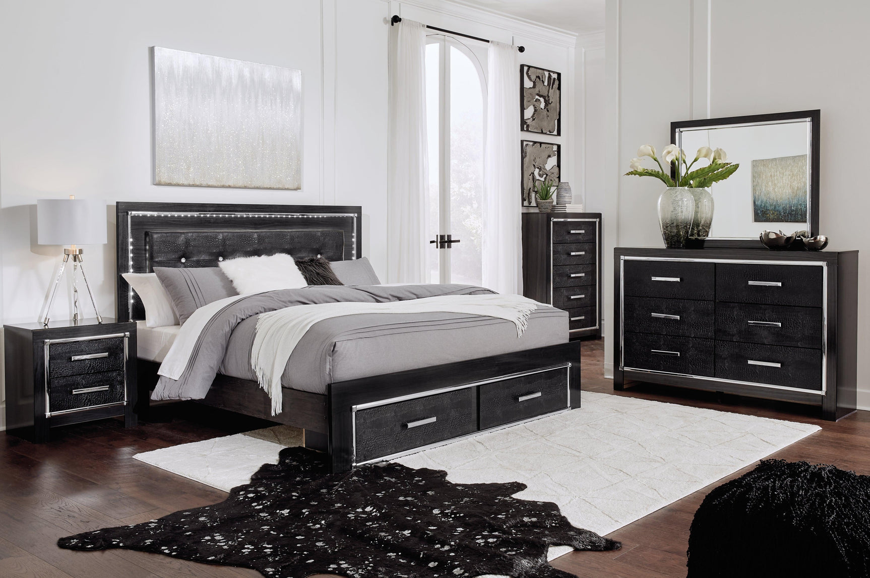 Kaydell Black King Panel Bed With Storage - Ella Furniture