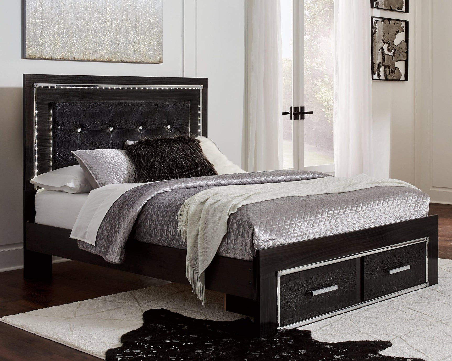 Kaydell Black Queen Panel Bed With Storage - Ella Furniture