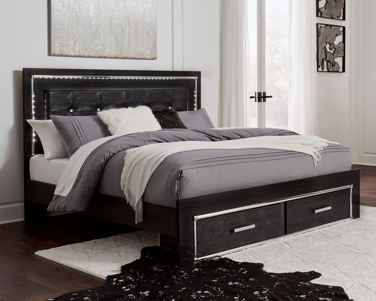 Kaydell Black King Panel Bed With Storage