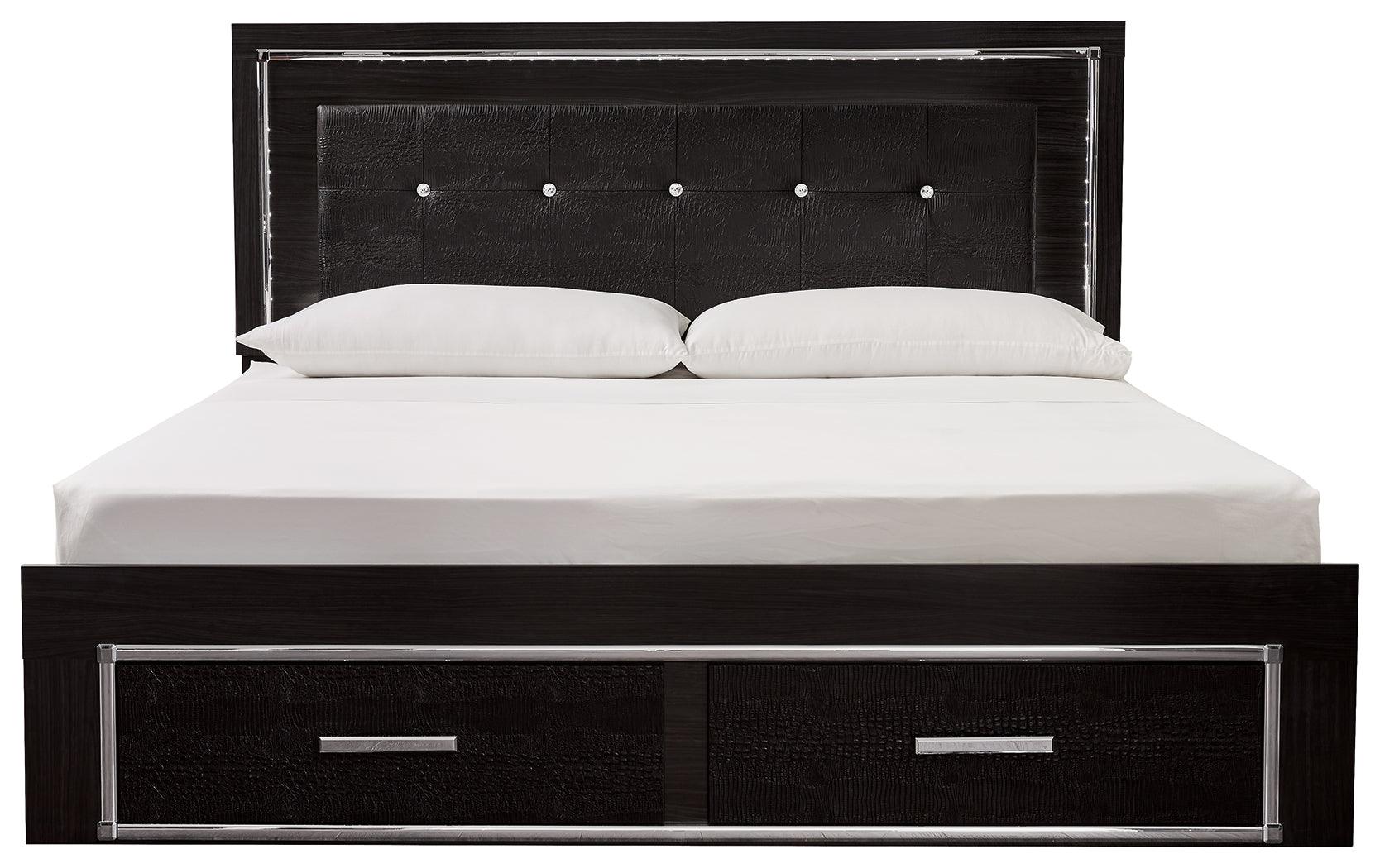 Kaydell Black King Upholstered Panel Bed With Storage - Ella Furniture