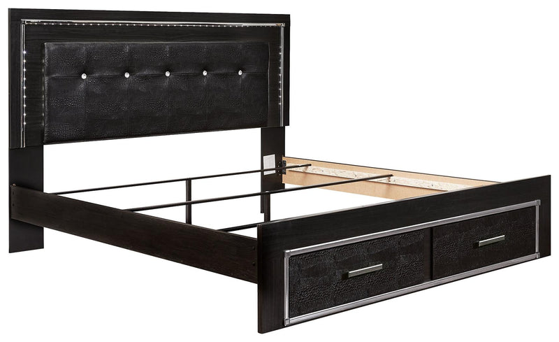 Kaydell Black King Upholstered Panel Bed With Storage - Ella Furniture