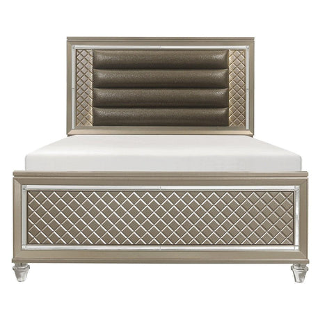 Loudon Champagne Metallic Wood, Engineered Wood Faux Leather Upholstered Youth Full Platform Bed - Ella Furniture