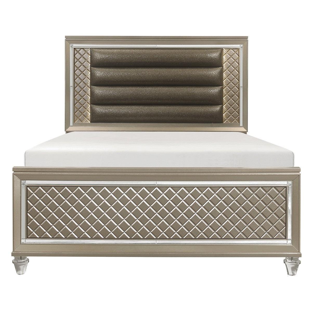 Loudon Champagne Metallic Wood, Engineered Wood Faux Leather Upholstered Youth Full Platform Bed - Ella Furniture