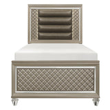 Loudon Champagne Metallic Wood, Engineered Wood Faux Leather Upholstered Youth Twin Platform Bed - Ella Furniture