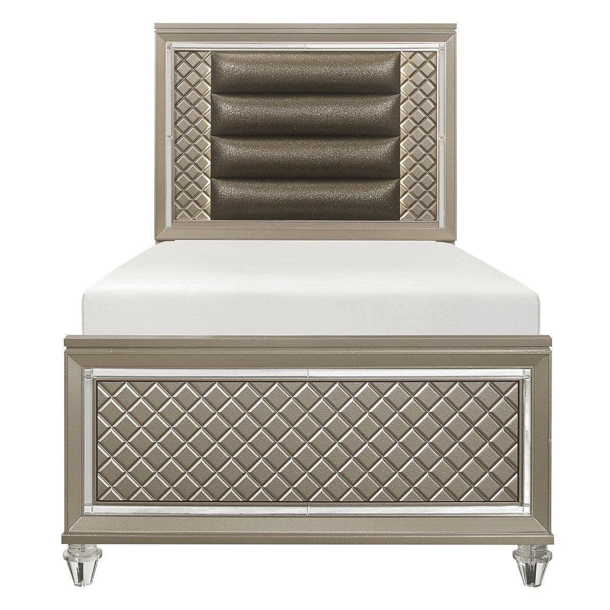 Loudon Champagne Metallic Wood, Engineered Wood Faux Leather Upholstered Youth Twin Platform Bed - Ella Furniture