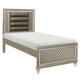 Loudon Champagne Metallic Wood, Engineered Wood Faux Leather Upholstered Youth Twin Platform Bed - Ella Furniture