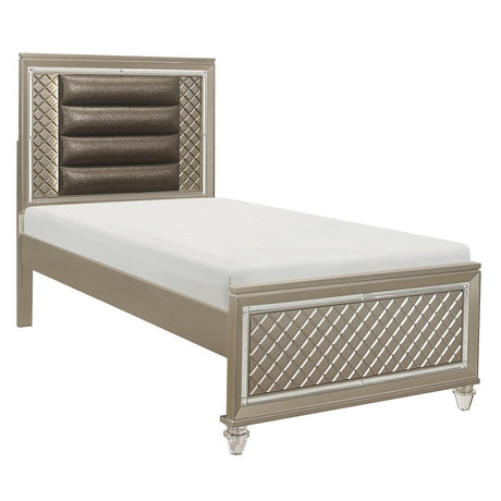 Loudon Champagne Metallic Wood, Engineered Wood Faux Leather Upholstered Youth Twin Platform Bed - Ella Furniture