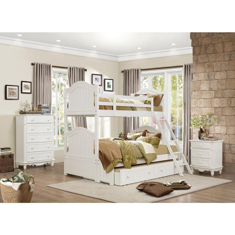 Clementine White Modern Transitional Wood And Engineered Wood Twin Over Full Ladder Bunk Bed - Ella Furniture