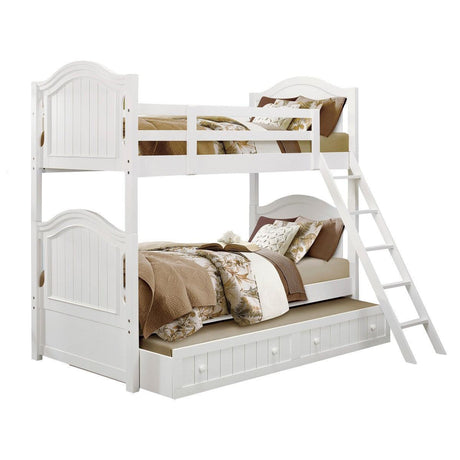Clementine White Modern Transitional Wood And Engineered Wood Twin Over Twin Ladder Bunk Bed - Ella Furniture