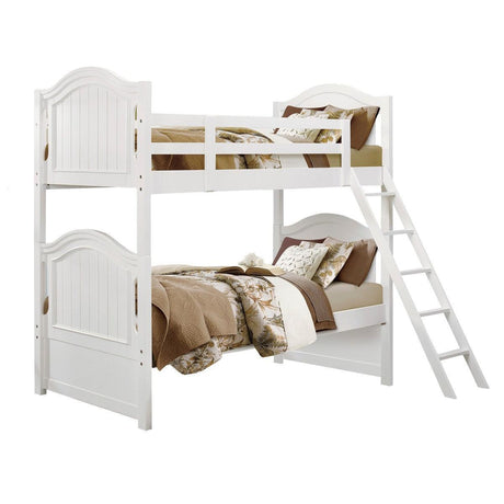 Clementine White Modern Transitional Wood And Engineered Wood Twin Over Twin Ladder Bunk Bed - Ella Furniture