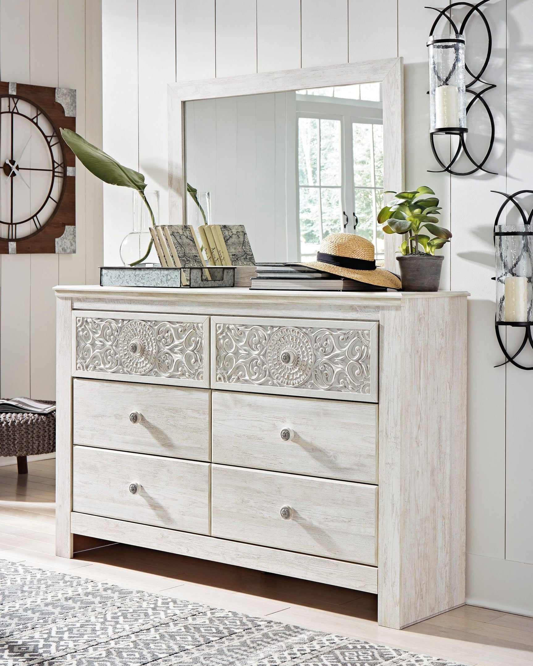 Paxberry Whitewash Dresser And Mirror - Ella Furniture