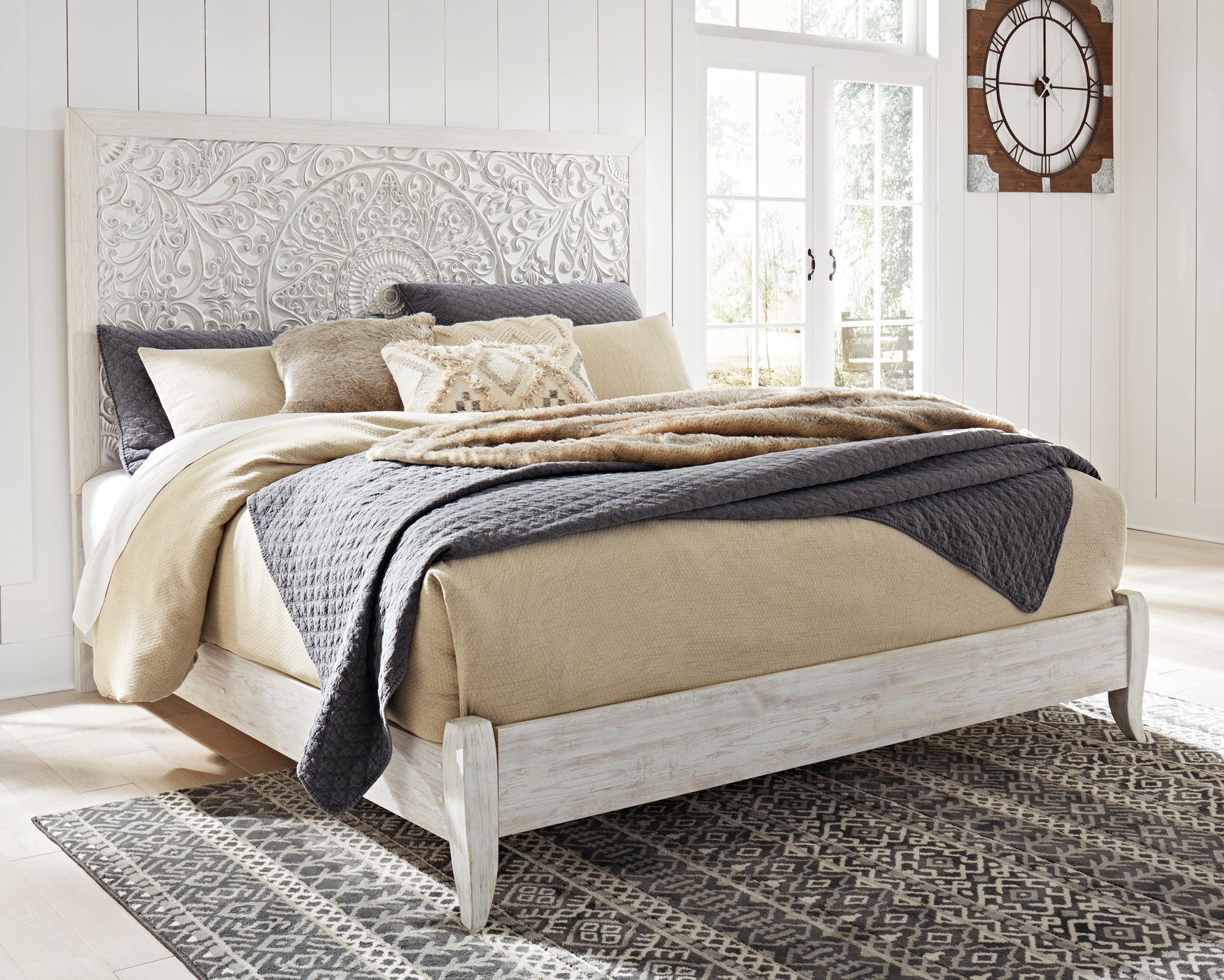 Paxberry Whitewash King Panel Bed - Ella Furniture