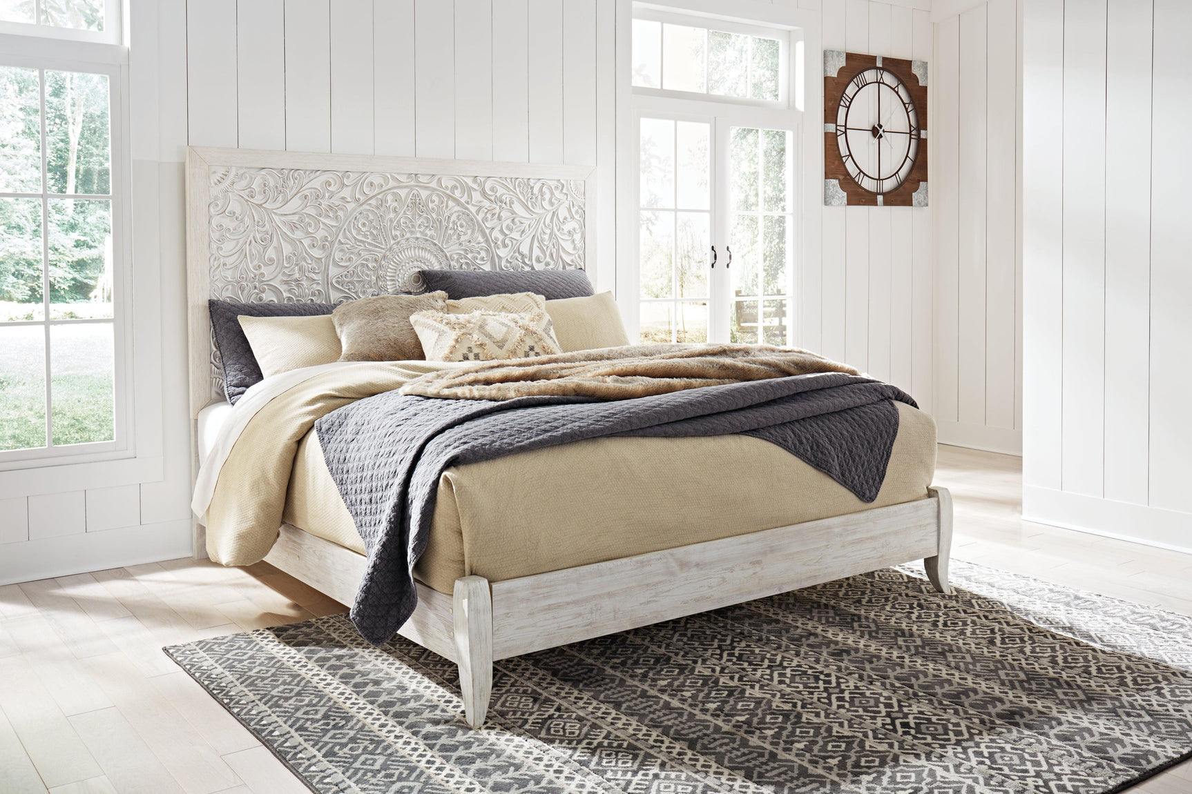 Paxberry Whitewash King Panel Bed - Ella Furniture