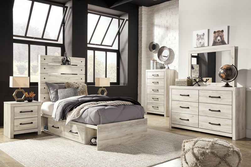 Cambeck Whitewash Twin Panel Bed With 2 Storage Drawers - Ella Furniture