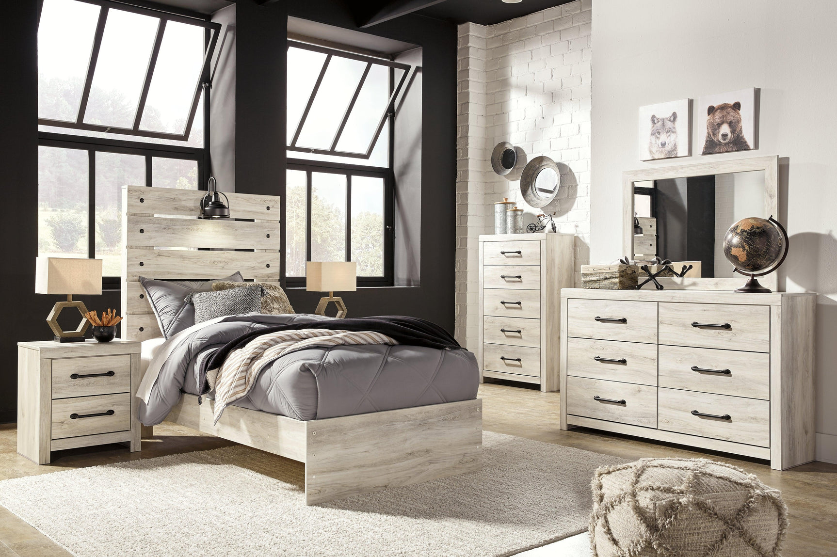 Cambeck Whitewash Twin Panel Bed - Ella Furniture