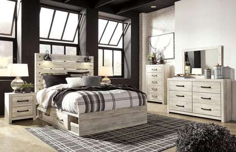 Cambeck Whitewash Queen Panel Bed With 4 Storage Drawers - Ella Furniture