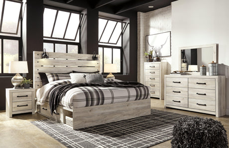 Cambeck Whitewash King Panel Bed With 4 Storage Drawers - Ella Furniture