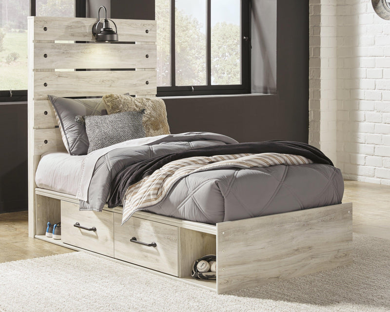 Cambeck Whitewash Twin Panel Bed With 2 Storage Drawers - Ella Furniture
