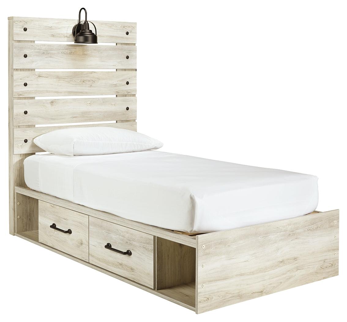 Cambeck Whitewash Twin Panel Bed With 2 Storage Drawers - Ella Furniture