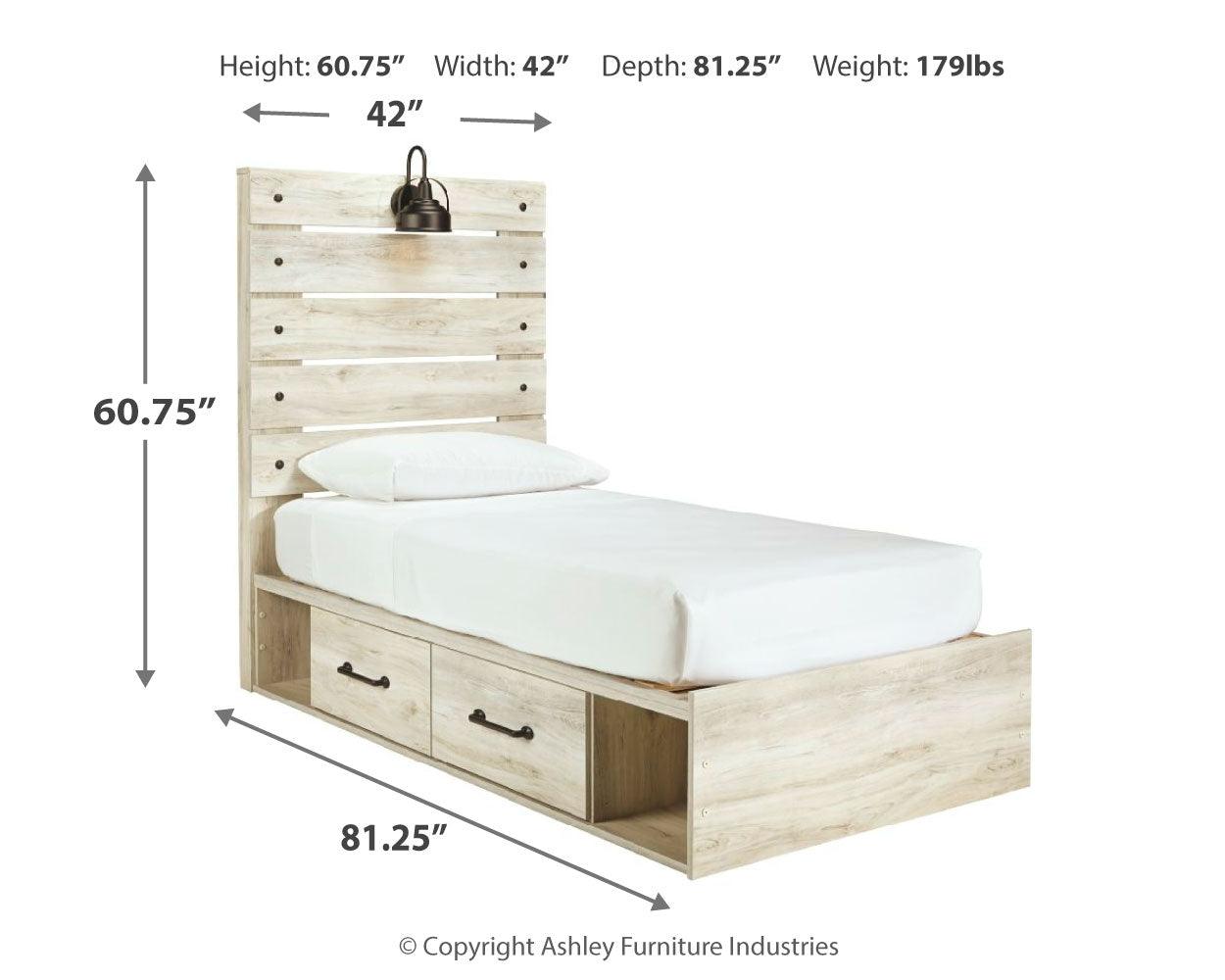 Cambeck Whitewash Twin Panel Bed With 2 Storage Drawers - Ella Furniture