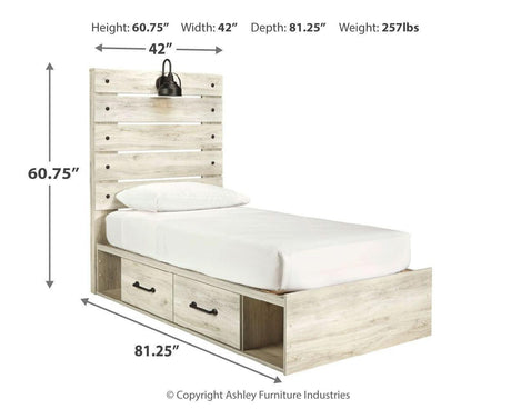 Cambeck Whitewash Twin Panel Bed With 4 Storage Drawers - Ella Furniture