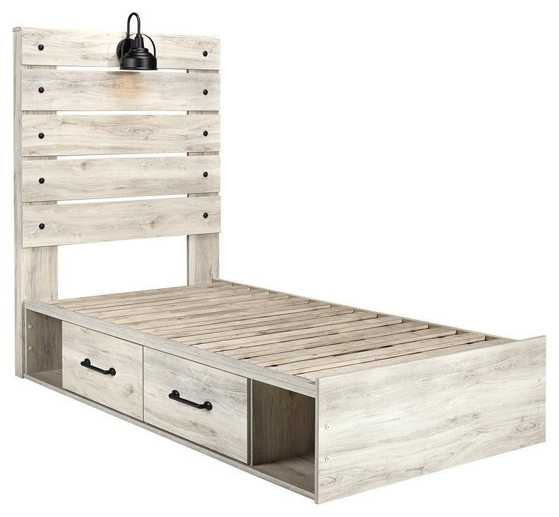 Cambeck Whitewash Twin Panel Bed With 4 Storage Drawers - Ella Furniture