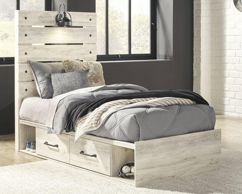 Cambeck Whitewash Twin Panel Bed With 4 Storage Drawers - Ella Furniture