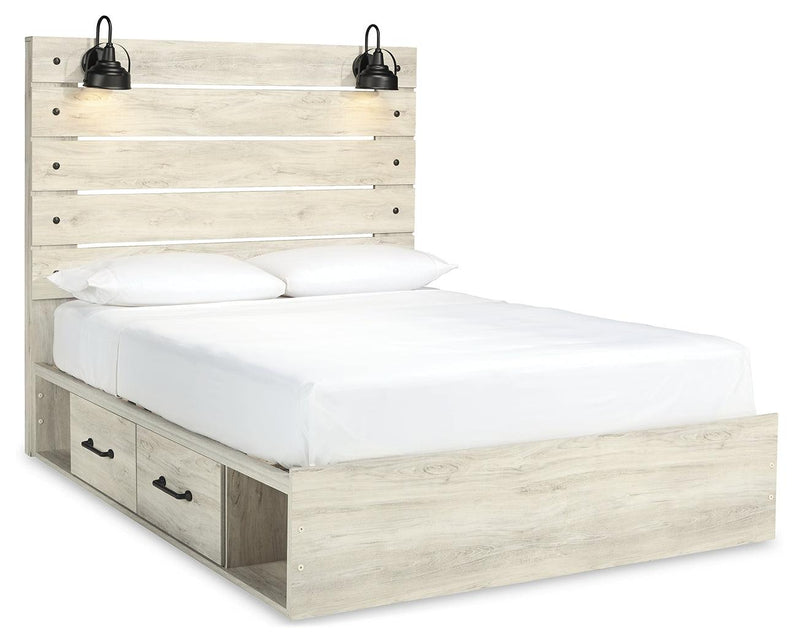 Cambeck Whitewash Queen Panel Bed With 2 Storage Drawers B192B17 - Ella Furniture