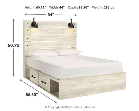 Cambeck Whitewash Queen Panel Bed With 4 Storage Drawers - Ella Furniture