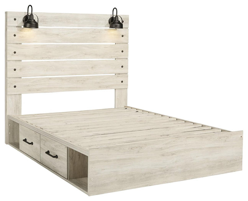 Cambeck Whitewash Queen Panel Bed With 4 Storage Drawers