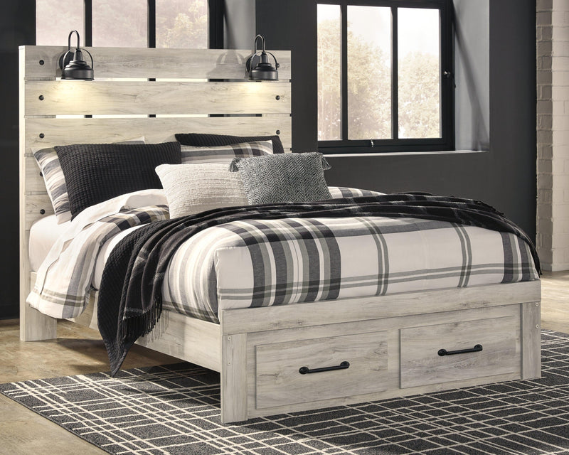Cambeck Whitewash Queen Panel Bed With 2 Storage Drawers B192B17 - Ella Furniture