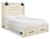 Cambeck Whitewash Queen Panel Bed With 2 Storage Drawers B192B17 - Ella Furniture