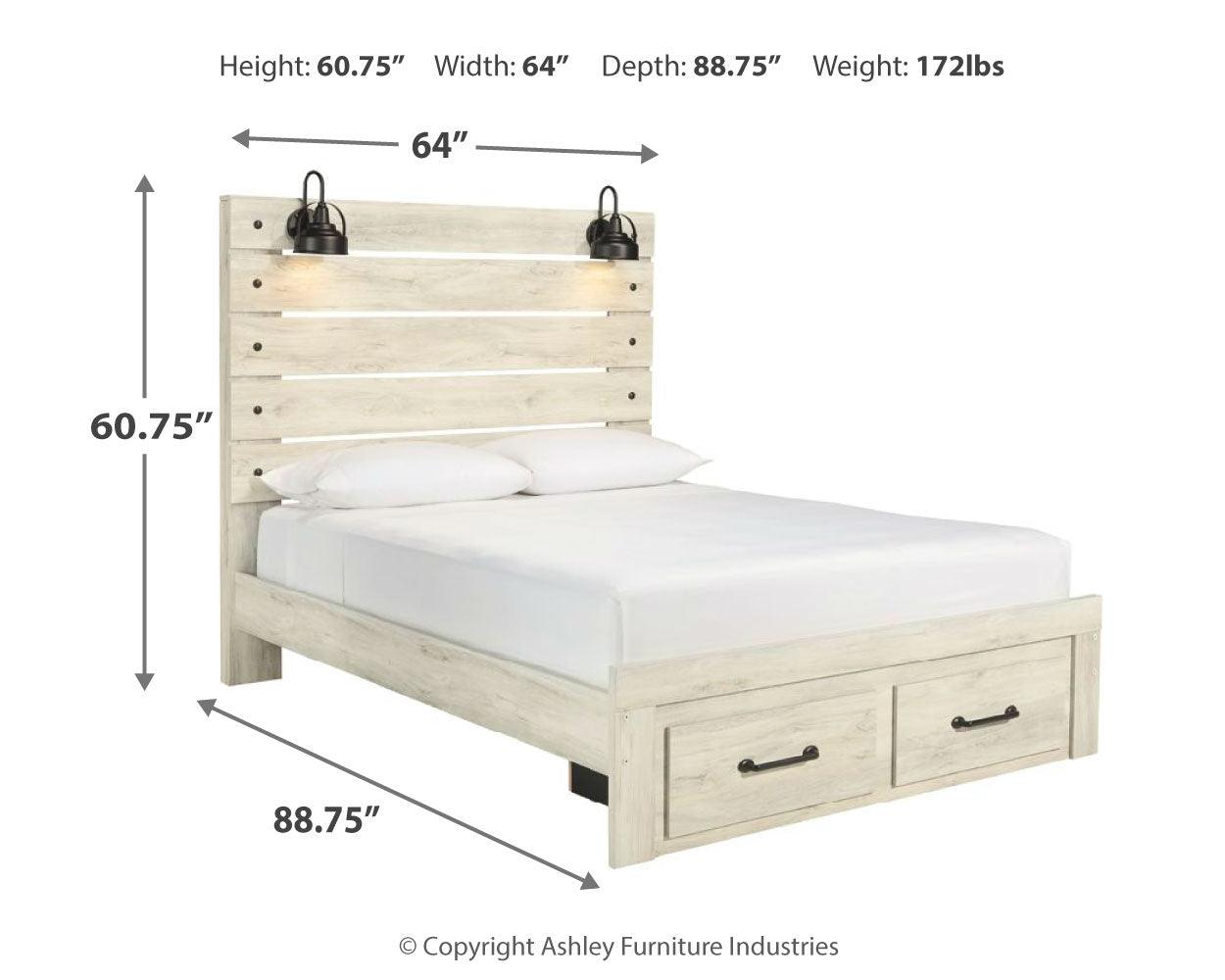 Cambeck Whitewash Queen Panel Bed With 2 Storage Drawers B192B17 - Ella Furniture