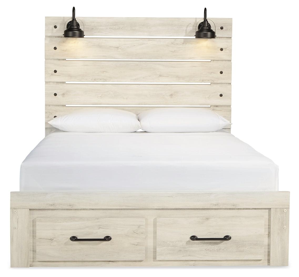 Cambeck Whitewash Queen Panel Bed With 2 Storage Drawers B192B17 - Ella Furniture