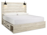 Cambeck Whitewash King Panel Bed With 2 Storage Drawers - Ella Furniture