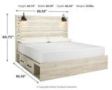 Cambeck Whitewash King Panel Bed With 2 Storage Drawers - Ella Furniture