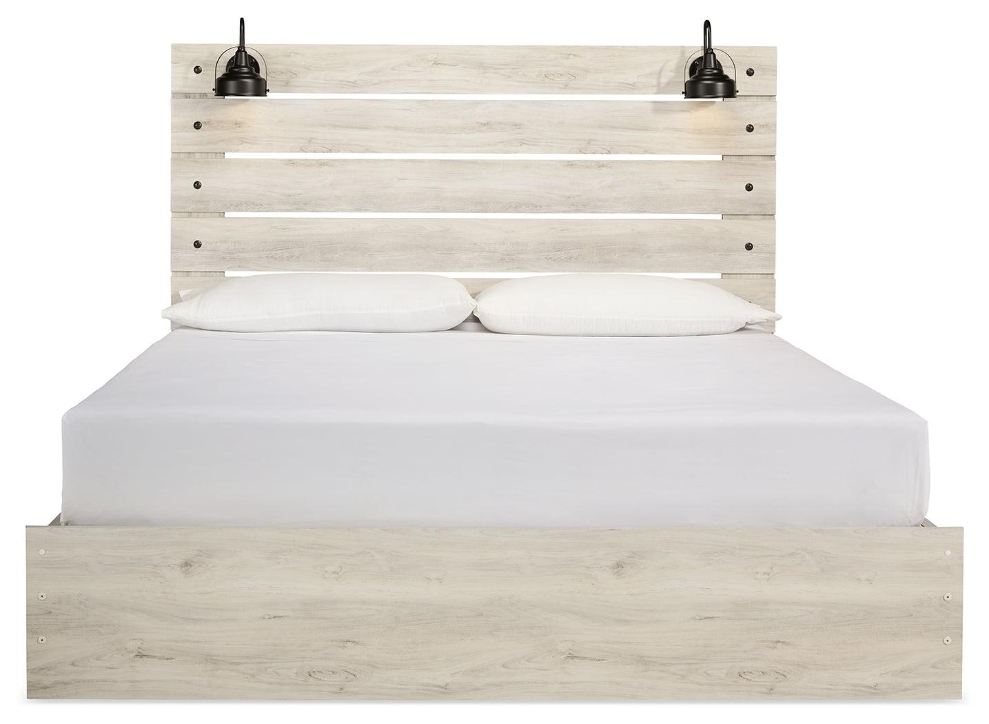 Cambeck Whitewash King Panel Bed With 2 Storage Drawers - Ella Furniture