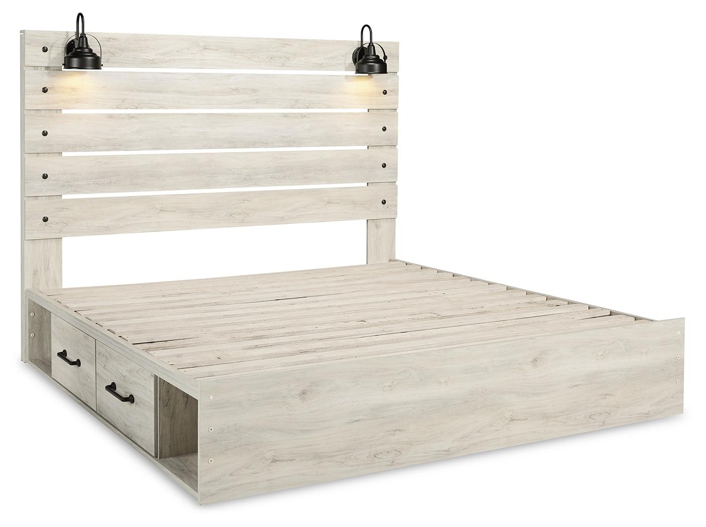 Cambeck Whitewash King Panel Bed With 2 Storage Drawers - Ella Furniture