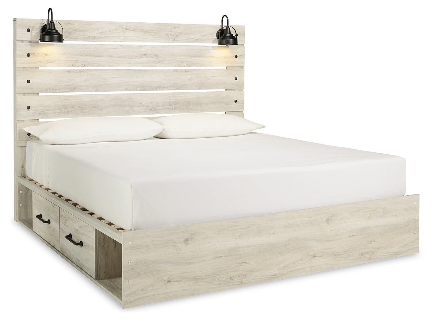 Cambeck Whitewash King Panel Bed With 4 Storage Drawers - Ella Furniture