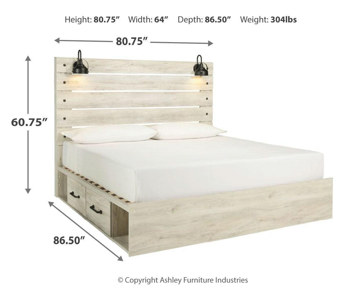 Cambeck Whitewash King Panel Bed With 4 Storage Drawers - Ella Furniture