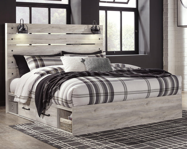 Cambeck Whitewash King Panel Bed With 4 Storage Drawers - Ella Furniture