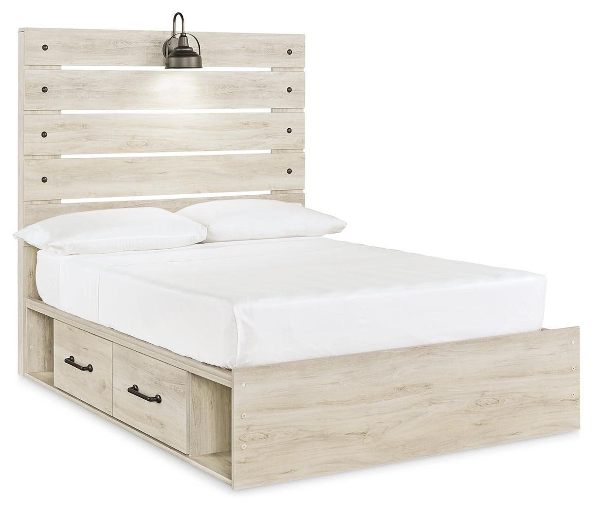 Cambeck Whitewash Full Panel Bed With 2 Storage Drawers - Ella Furniture