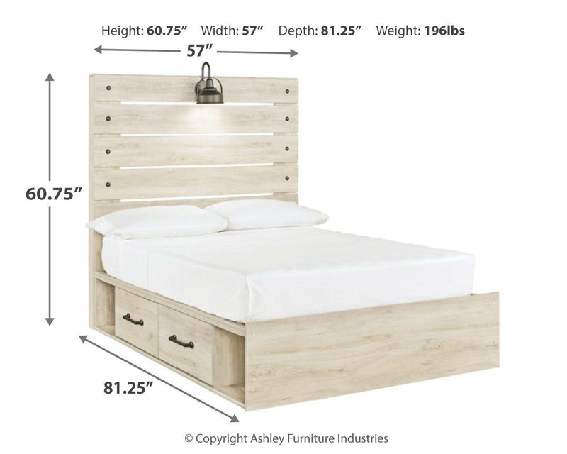 Cambeck Whitewash Full Panel Bed With 2 Storage Drawers - Ella Furniture