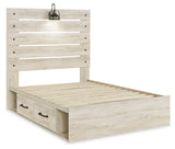 Cambeck Whitewash Full Panel Bed With 2 Storage Drawers - Ella Furniture