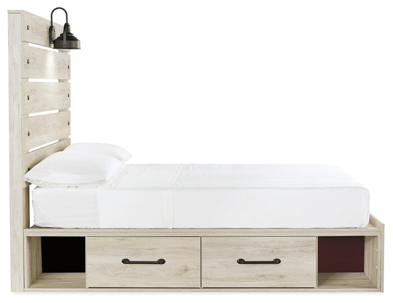 Cambeck Whitewash Full Panel Bed With 2 Storage Drawers - Ella Furniture