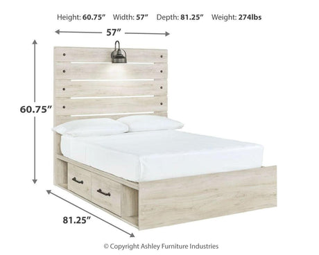 Cambeck Whitewash Full Panel Bed With 4 Storage Drawers - Ella Furniture