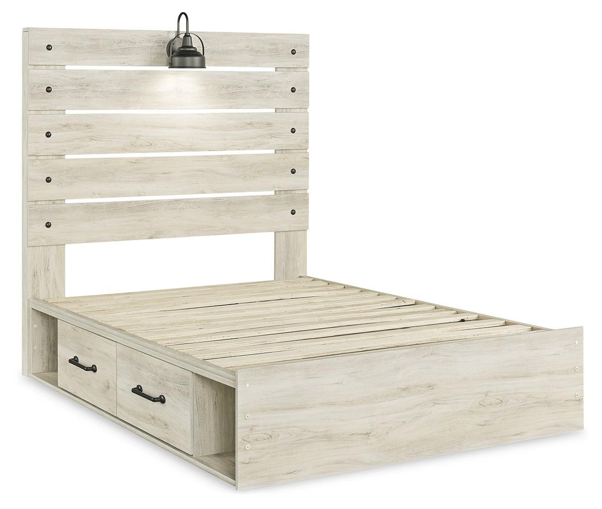 Cambeck Whitewash Full Panel Bed With 4 Storage Drawers - Ella Furniture