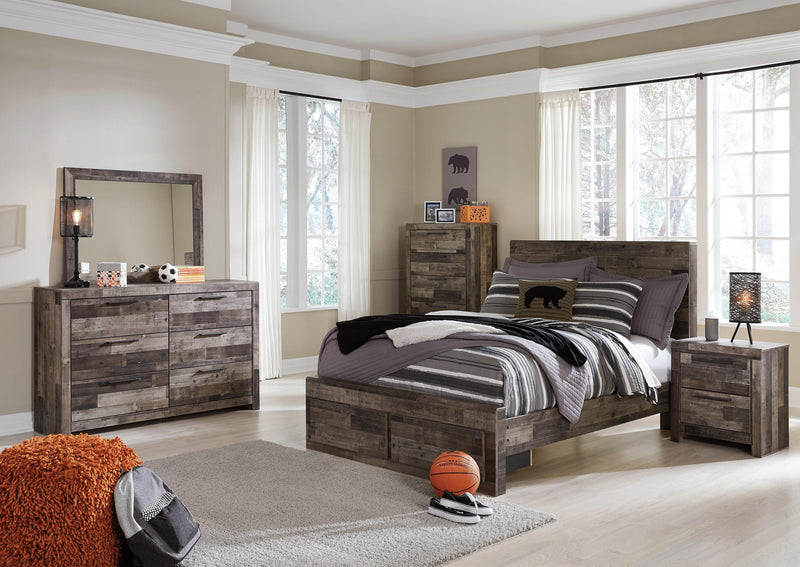 Derekson Multi Gray Full Panel Bed With 2 Storage Drawers - Ella Furniture
